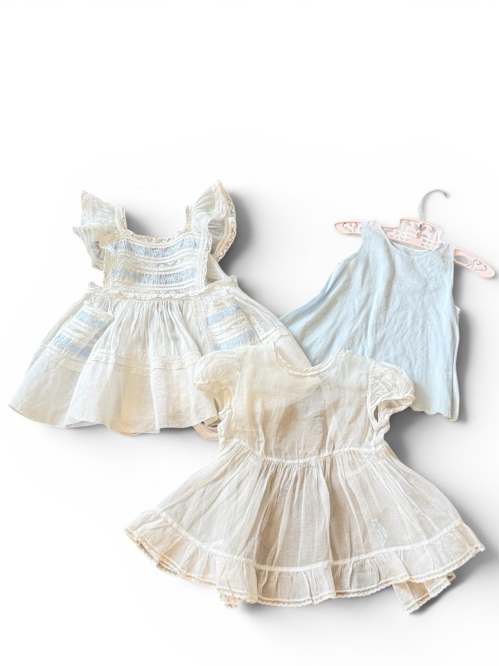 Vintage Bonnie Maid Dallas TX Baby Dress Set – White & Pale Blue 3‑Piece Outfit